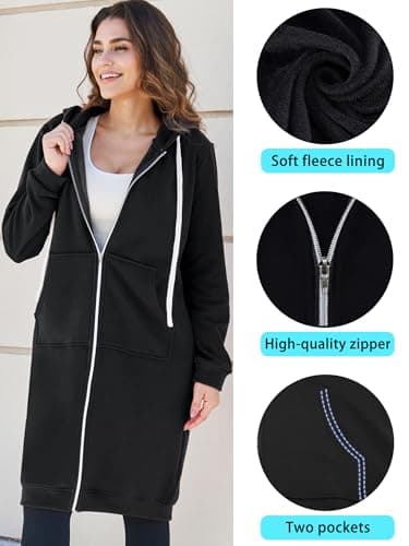 Ablanczoom Hoodies for Women Fashion Sweatshirts: Zip Up Hoodie Womens Causal Jackets Fleece Long Sweatshirt with Pockets Black - Image 6
