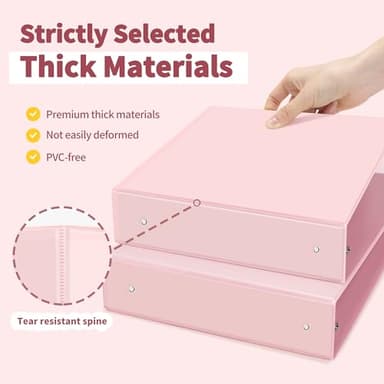 SUNEE 3 Ring Binder 2 Inch 2 Pack, Clear View Binder Three Ring PVC-Free (Fit 8.5x11 Inches) for School or Office Supplies, Pink - Image 3
