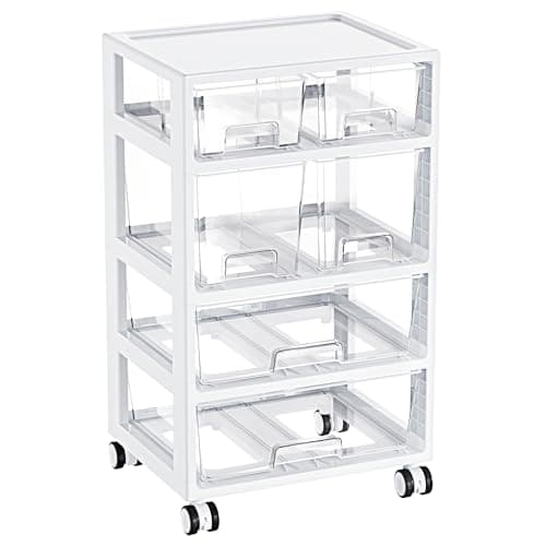 Vtopmart Plastic Drawer Storage Orangizer, 4 Tier 6 Drawers with Wheels for Office Supplies, Art Crafts, Under Desk Storage for Office, Bathroom, Dresser, 1 Pack/Clear - Image 1