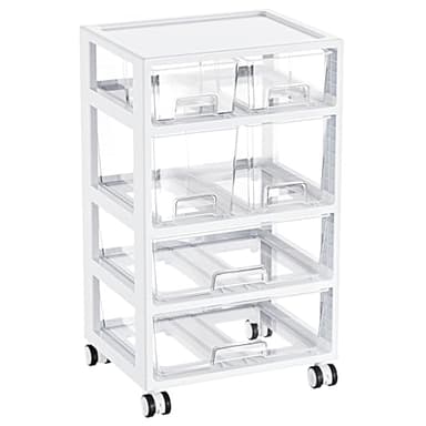 Vtopmart Plastic Drawer Storage Orangizer, 4 Tier 6 Drawers with Wheels for Office Supplies, Art Crafts, Under Desk Storage for Office, Bathroom, Dresser, 1 Pack/Clear - Image 1