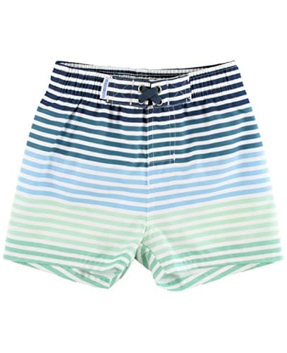 RUGGEDBUTTS Boys UPF50+ Sun Protection Striped Color Block Swim Trunks - Green, 3-6m - Image 1