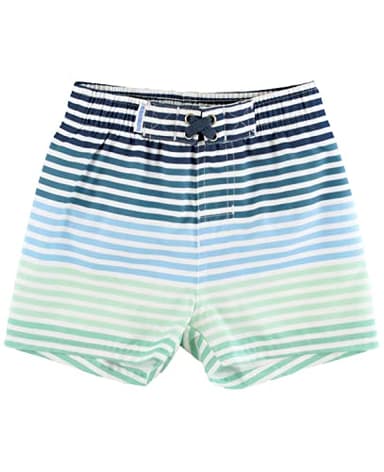 RUGGEDBUTTS Boys UPF50+ Sun Protection Striped Color Block Swim Trunks - Green, 3-6m - Image 1