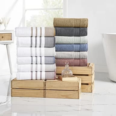 Modern Threads 6 Piece Set, 2 Bath Towels, 2 Hand Towels, 2 Washcloths, Quick Dry White/Contrast Reinhart Tan - Image 5