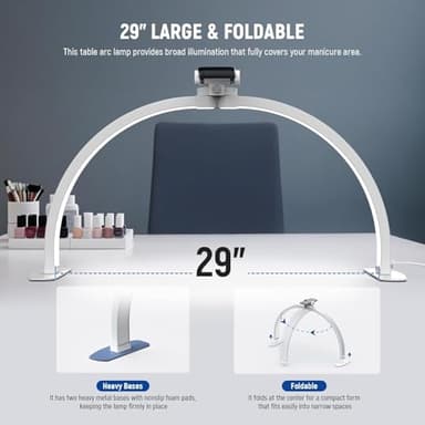 NEEWER Basics 29" Half Moon Nail Light for Desk, 36W Foldable Nail Tech Table Arc Lamp, LED Manicure Half Ring Light with Phone Holder for Makeup Beauty Tattoo Overhead Video Recording, HM02-D - Image 5