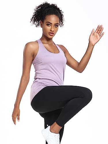 TELALEO 5 Pack Workout Tank Tops for Women, Athletic Racerback Sports Tank Top, Loose Sleeveless Dry Fit Shirts Black/Grey/White/Red/Purple M - Image 3