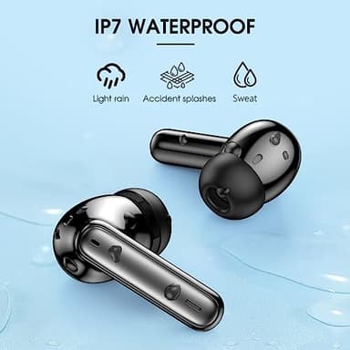 Wireless Earbuds Bluetooth 5.3 Headphones 40 Hrs Playtime with LED Display, Deep Bass Stereo and Noise Cancelling Bluetooth Earbuds HD Mics IPX7 Waterproof Ear Bud for iPhone and Andorid, Metal Black - Image 6