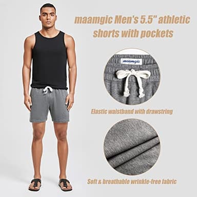 maamgic Mens Athletic Gym Shorts 5.5" Elastic Waist Casual Pajama Pocket Jogger Men Workout Short Pants Light Grey Shorts Medium - Image 2