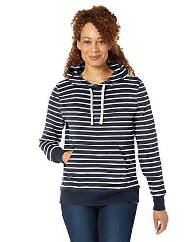 Amazon Essentials Women's Regular-Fit Fleece Pullover Hoodie (Available in Plus Size), Navy Stripe, Large - Image 2