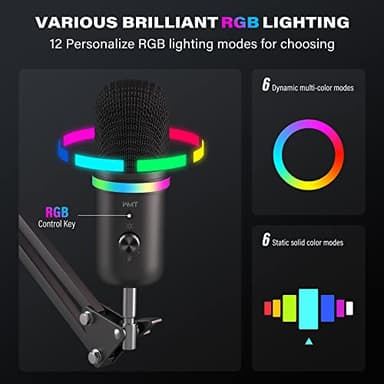 WMT USB Microphone with Boom Arm, Condenser Gaming Mic for PC/MAC/PS4/PS5, with Brilliant RGB Lighting Headphone Output Volume Control, Mute Button, Pop Filter, for Streaming Podcast YouTube Discord - Image 4