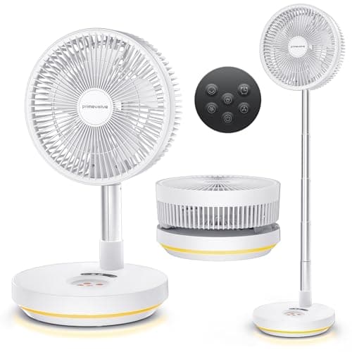 Primevolve Portable Rechargeable Oscillating Fan, Battery Operated Fan Adjustable Height, USB Home Office Outdoor Camping Travel, White 10" - Image 1