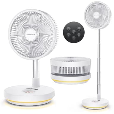 Primevolve Portable Rechargeable Oscillating Fan, Battery Operated Fan Adjustable Height, USB Home Office Outdoor Camping Travel, White 10" - Image 1
