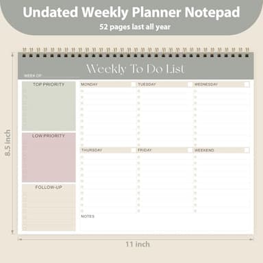 Weekly To Do List Notepad, Undated Planner with 52 Sheets (8.5''x11''), Desk Weekly Planner for Women & Man, Home School & Work - Image 3