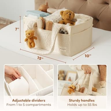 Sweety Fox Baby Diaper Caddy Organizer with Handle - Portable Sherpa Nursery Basket - Car Diaper Organizer, Cleaning Caddy, Gift for Baby Shower - Ivory - Image 3
