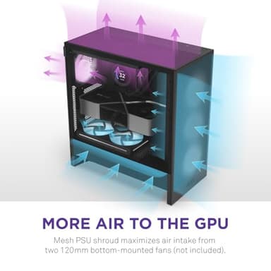 NZXT H5 Flow 2024 - Compact ATX Mid-Tower PC Gaming Case - High Airflow - 2 x 120mm Fans Included - 360mm Front & 240mm Top Radiator Support - Cable Management System - Tempered Glass - Black - Image 3