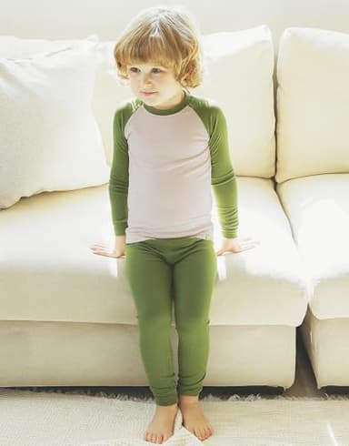 Vaenait Kids Toddler Long Sleeve Modal Sleepwear Pajamas 2pcs Set Modalraglan Olive XL - Image 4