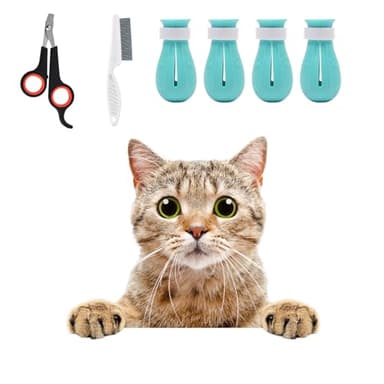 TTMIMIK 6Pcs Adjustable Silicone Cat Scratch Proof Boots with Pet Nail Clipper and Comb for Bathing and Grooming Feet Cover Cat Foot Cover for Home Pet Dog Ferret Rabbit Guinea Pig (Blue) - Image 1