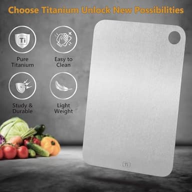 Titanium Cutting Board for Kitchen, 100% Pure Titanium Cutting Boards, Double Sided Food Grade Metal Cutting Board for Meat Fruits and Vegetables, Easy to Clean & Store (L, 14.2"L x 9.8"W) - Image 3