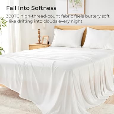 GOKOTTA Queen Sheet Set 4 Pcs,100% Rayon Derived from Bamboo Sheets,Cooling Sheets Queen for Hot Sleepers,16 Inch Deep Pocket Queen Size Bed Sheets with Elastic Corner Straps,Silky Soft -Bright White - Image 4