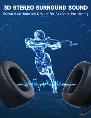 Gvyugke 2.4GHz Wireless Gaming Headsets for PS5, PS4, PC, Switch - Bluetooth 5.3 Gaming Headphones with Noise Canceling Mic, 7.1 Surround Sound, 70H Battery, Blue Lighting - Black - Image 6