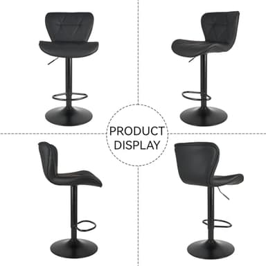 Nalupatio Modern Bar Stools Set of 2, Adjustable Faux Leather Upholstered Swivel Bar Stools, Counter Height Bar Chairs with Back for Kitchen Island, Black - Image 5