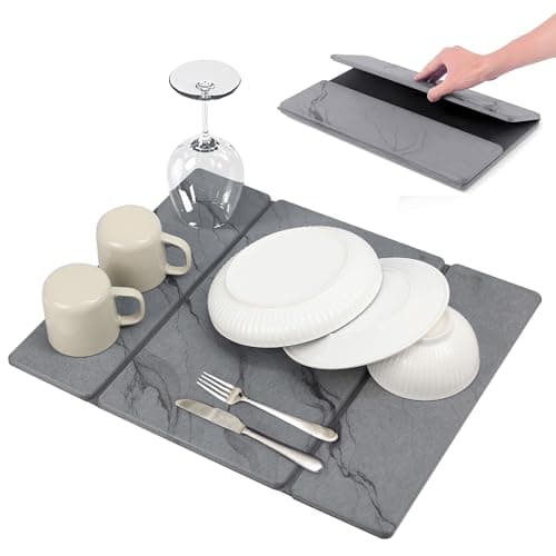 Large Stone Drying Mat for Kitchen Counter, Quick Dry Stone Mat Kitchen, Superb Absorbent Foldable Diatomaceous Earth Dish Drying Mat for Dishes Bottles Cups (Gray, Large) - Image 1