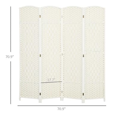 HOMCOM 4 Panel Room Divider, 6' Tall Folding Privacy Screen, Hand-Woven Freestanding Wall Partition for Home Office, Bedroom, White - Image 7
