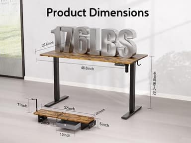 WALKINGDESK 48x24 Inches Electric Standing Desk with Drawer and Monitor Stand, Height Adjustable Stand up Desk for Home Office, Ergonomic Sit to Stand Table with Phone Holder, 3 Hooks, Rustic Brown - Image 3