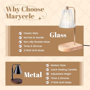 Marycele Candle Warmer Lamp with Timer Dimmer, Wax Melt Warmer with 2 Bulbs for Jar Candles, Graduation Birthday Gifts for Mom Women Sister Friend, Housewarming Gifts for New Home Room Office Decor - Image 7