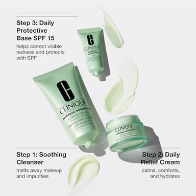Clinique Redness Solutions Redness Regimen Skincare Set | Soothing Cleanser, 2.5 Fl Oz | Daily Relief Cream, 1 Fl Oz | Daily Protective Base Broad Spectrum SPF 15, 0.5 Fl Oz - Image 3