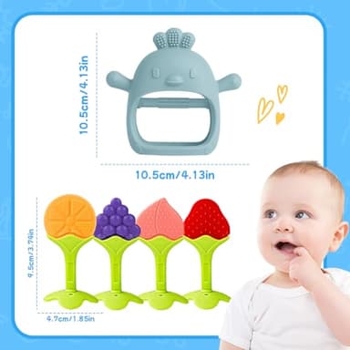 Baby Teething Toys(5 Pack) - Tinabless Infant Teething Keys&Silicone Teething Mitten for Babies Over 3 Months, BPA-Free, Natural Organic Freezer Safe for Infants and Toddlers(Blue) - Image 8