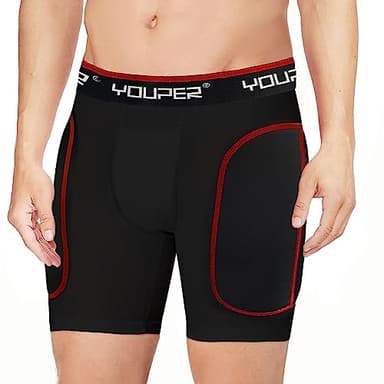 Youper Boys Youth Padded Sliding Shorts with Soft Protective Athletic Cup for Baseball, Football, Lacrosse (Black, Large) - Image 2