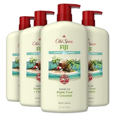 Old Spice Body Wash for Men, 24/7 Shower Fresh with Lasting Scent, Cleanse & Refresh, Gentle on Skin, Vitamin B3, Fiji with Palm Tree + Coconut Scent, 25 oz (Pack of 4) - Image 1