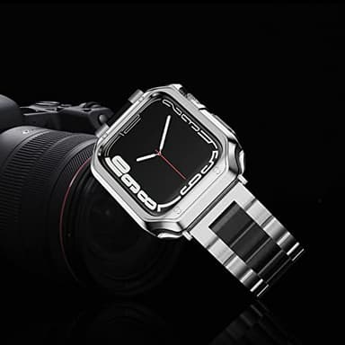 Designed for Apple Watch Band and Case, Stainless Steel Metal Chain with TPU Cover, Smart-Watch Link Bracelet Strap, Wrist-Band for i-Watch Series 9 8 7 6 5 4 3 2 1 SE, 41mm 40mm 38mm, Silver+Black - Image 8