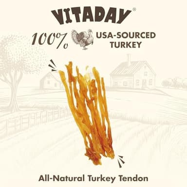 VITADAY Turkey Tendons for Dogs, All Natural, Healthy Dog Treats, Long Lasting, Hypoallergenic Dog Chews, Rawhide Free, USA-Sourced, for Small Dogs, Strips, 3 oz Pack - Image 4