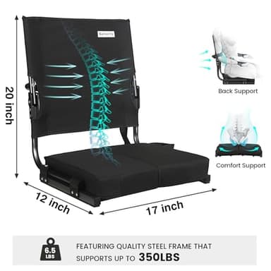 Stadium Seats for Bleachers with Back Support Wide, Portable Bleacher Chairs with Highest Back and Thick Cushion, Folding Padded Stadium Chair for Adults at Sports Events and Concerts. (Black) - Image 4
