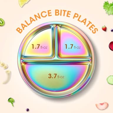 AIEVE Stainless Steel Kids Plates, 4 Pack Round Divided Toddler Plates, Portion Control Plate 9 Inch - Image 3