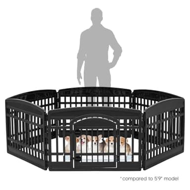 IRIS USA 24" 6-Panel Dog Playpen with Door, 61 x 61 x 24, Puppy Playpen, Dog Play Pen Indoors, Pet Fence, Puppies/Small Dogs, Black - Image 2