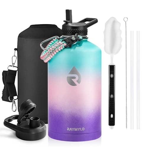 RAYMYLO One Gallon Water Bottle Insulated, Triple Walled Vacuum Stainless Steel (Cold for 48 Hrs), Leak Proof & Non-BPA, Large Water Flask Jug with Paracord Handle & Straw Spout Lids - Image 1