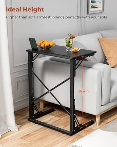 Evermagin 21''Wx28''H Folding TV Tray for Eating, Small Foldable C-Shaped Tray Table with Tablet and Phone Slots, Slide Under Couch Side Table for Recliner, Living Room, Bedroom, Black - Image 8
