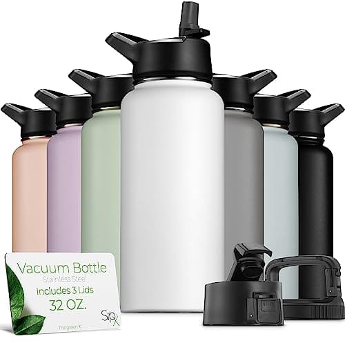 SipX™ Triple-Insulated Stainless Steel Water Bottle 32oz. With 3 Lids, BPA-Free Reusable Insulated Water Bottle Keeps Cold 24 Hours, Metal Water Bottle Made Of Sustainable Material For Hiking & Biking - Image 1