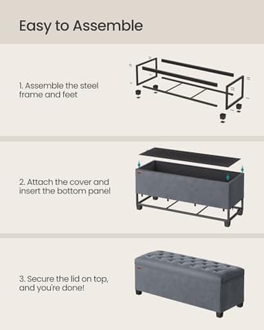 SONGMICS Velvet Storage Ottoman Bench, Foot Rest with Legs, 15.7 x 43 x 15.7 Inches, End of Bed Bench, Storage Chest, Load up to 660 lb, for Living Room, Bedroom, Entryway, Slate Gray ULSF089G01 - Image 6