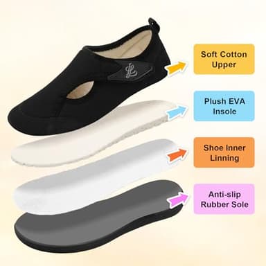 LeIsfIt Womens Slippers Wide Diabetic Shoes Adjustable Arthritis Edema House Shoes Indoor Outdoor Slippers Black Size 8 - Image 6