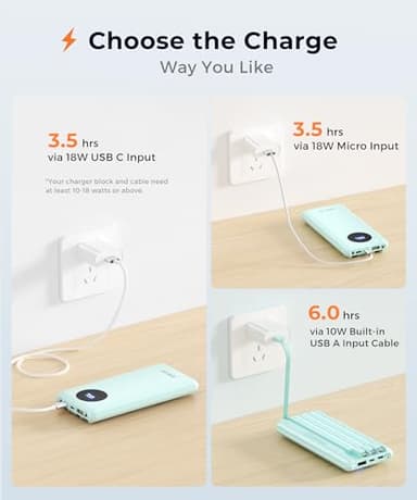 JOYFAR Portable-Charger-Power-Bank Travel Essentials Battery Pack USB C 10000mAh Built in Cable 22.5W Phone Fast Charging Powerbank Compatible with iPhone 16 15 14 13 12 11 iPad Samsung Google (Green) - Image 7