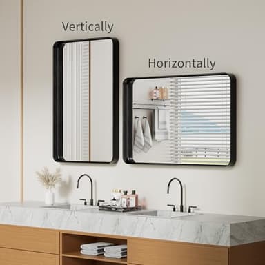 Koonmi Black Wall Mirror for Bathroom, 24x36 Inch Matte Deep Framed Rounded Rectangle Vanity Mirror for Farmhouse Living Room, Tempered Glass, Anti-Rust, Vertically or Horizontally - Image 6