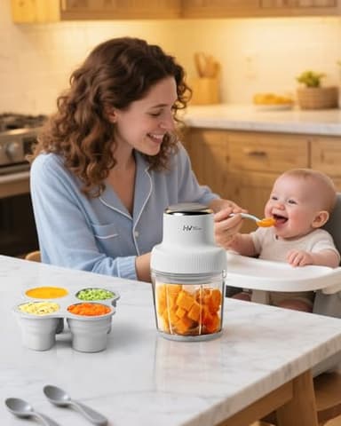 Baby Food Maker, HEYVALUE 13-in-1 Food Processor Set, Fruit, Vegatable, Meat, Baby Puree Blender with Baby Containers, Food Freezer Tray, Silicone Spoons, Spatula (Gray) - Image 2