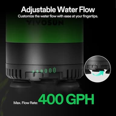 VIVOSUN 400 GPH 20W Submersible Water Pump, with Adjustable Water Flow, 4.9 ft Tubing, Additional Ceramic Shaft, and Outlet Adapters, for Fish Tanks, Aquariums, Hydroponics, Fountains - Image 3