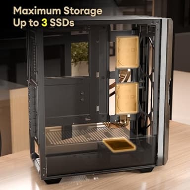 Okinos Oak Wood ATX PC Case, 4 x 120mm 3 Pin Non-PWM Case Fans Pre-Installed, Type-C Port, Tempered Glass Side Panel, Black Mid-Tower Computer Case, Cypress 5 AIR - Image 8