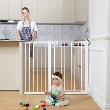 COMOMY 36" Extra Tall Baby Gate for Stairs Doorways, Fits Openings 29.5" to 48.8" Wide, Auto Close Extra Wide Dog Gate for House, Pressure Mounted Easy Walk Through Pet Gate with Door, White - Image 6