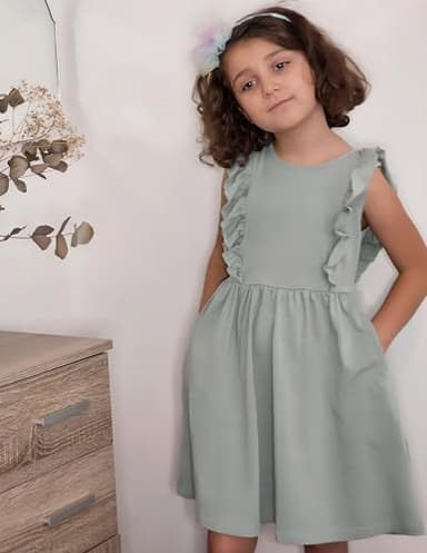 Arshiner Toddler Girl Dresses Ruffle Sleeve Dress for Girls Kids Summer Casual Beach Backless Sundresses Toddler Green Dress 4T - Image 4