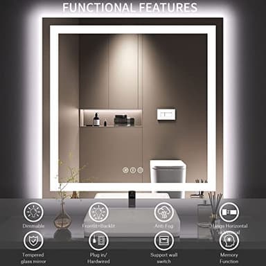 LOAAO 36X36 LED Bathroom Mirror with Lights, Anti-Fog, Dimmable, Backlit + Front Lit, Lighted Bathroom Vanity Mirror for Wall, Memory Function, Tempered Glass, Safe to Use, ETL Listed - Image 8